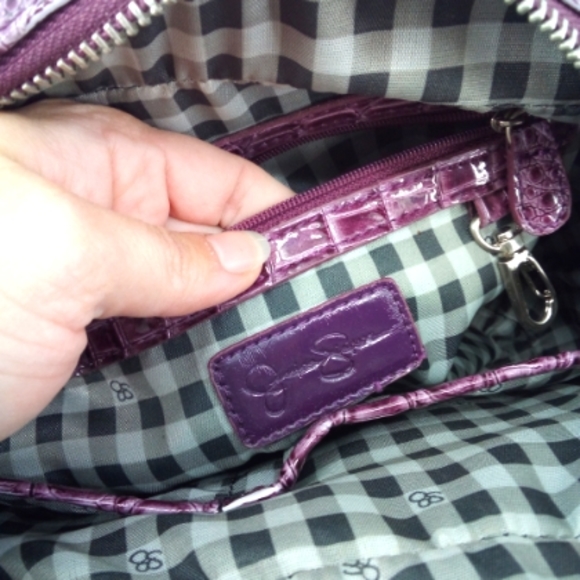 Jessica Simpson Faux Crocodile Purple Shoulder Bag Vegan Handbag Purse Gingham - Picture 9 of 15